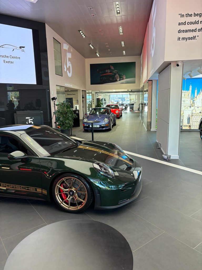 Porsche showroom floor cleaned by Signature Cleans, Exeter commercial cleaning